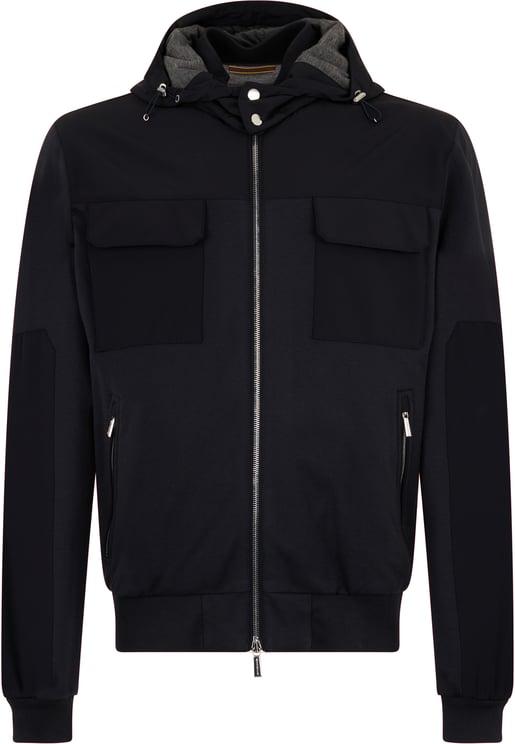 Moorer Black jacket with hood, minimalist and practical