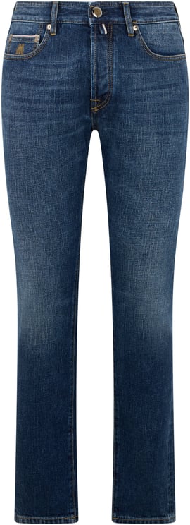 Moorer Dark blue denim pants with flared leg