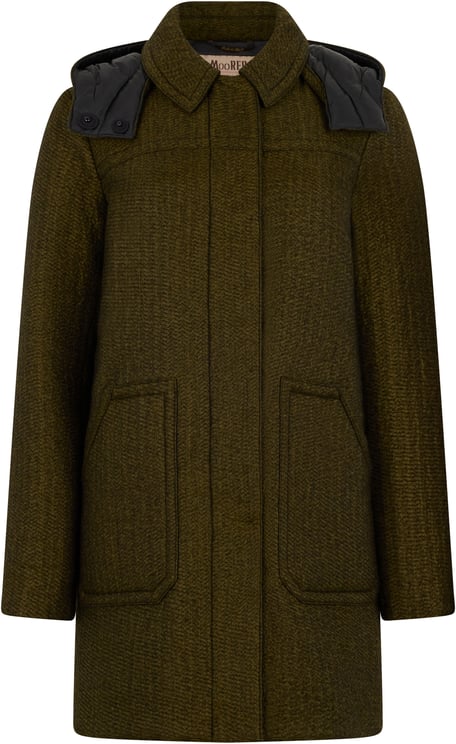 Moorer Long olive jacket with elegant accentuated shoulders
