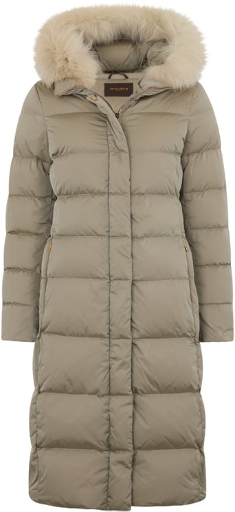 Moorer Long beige padded coat with elegant hood