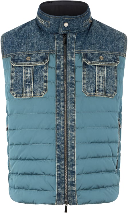 Moorer Turquoise sleeveless vest with denim inserts