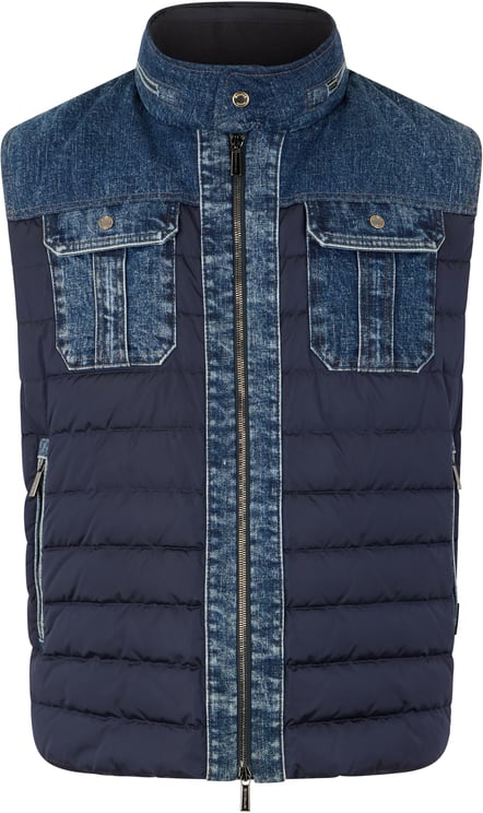 Moorer Blue vest with denim inserts and versatile design