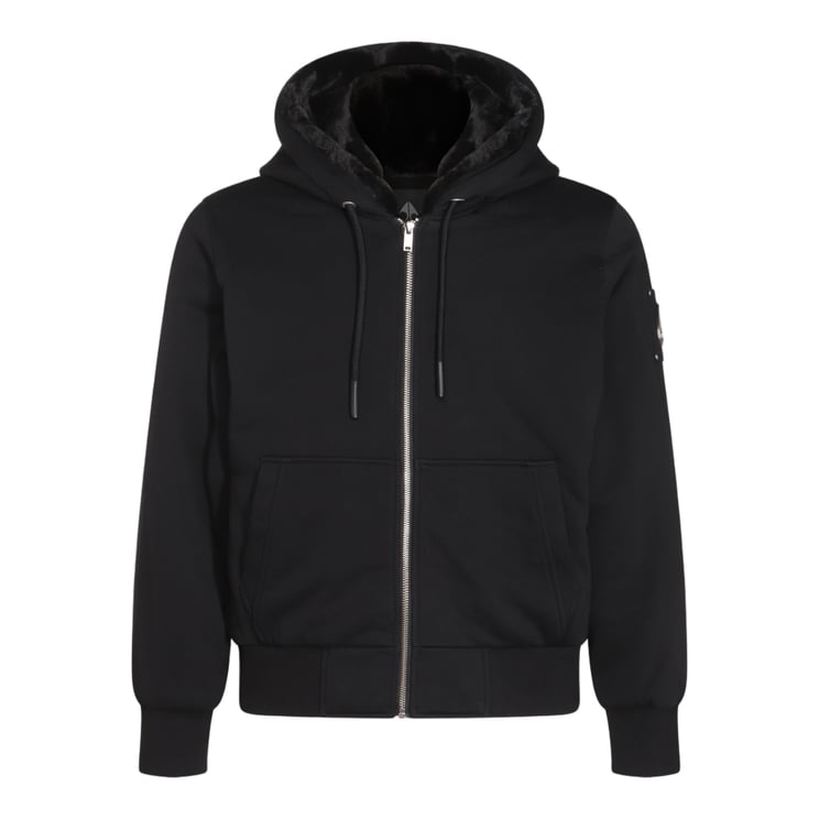 Moose Knuckles Black Cotton Blend Sweatshirt with Removable Bunny Insert and Zip Closure