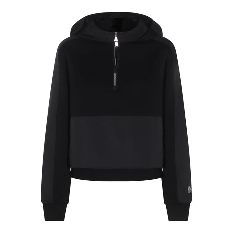 Moose Knuckles Hooded Black Sweater with Half-Zip Closure