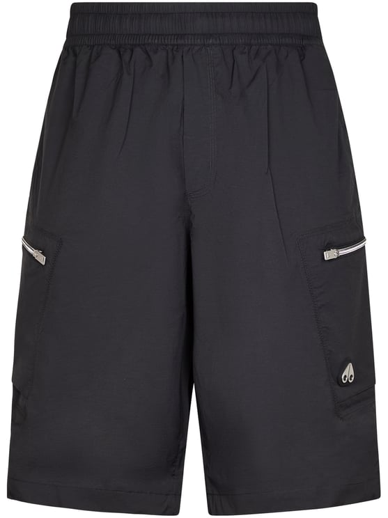 Moose Knuckles Relaxed Fit Black Cargo Shorts with Zippered Pockets