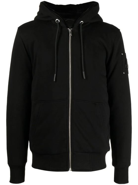 Moose Knuckles Minimalist Black Hoodie With Functional Design