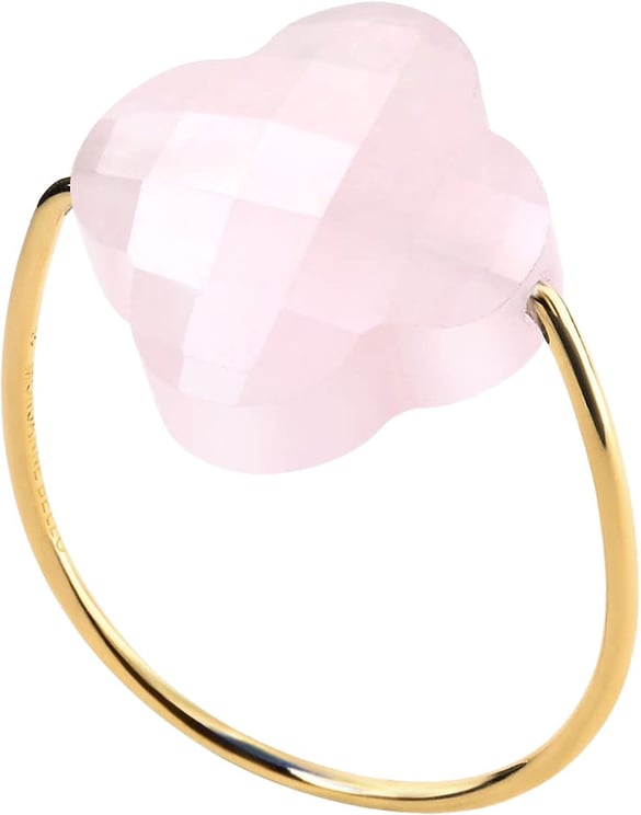 Morganne Bello Morganne Bello Ring 1011YB122/54 18k Geelgoud Powdery Pink Quartz Clover Maat 54