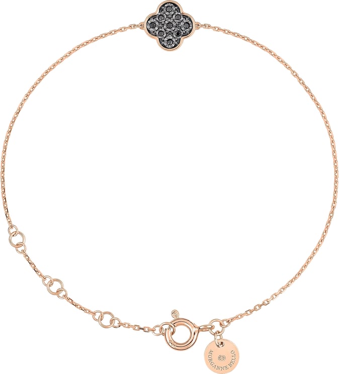 Morganne Bello Morganne Bello Armband 1012P141 18k Roségoud Clover met 0,041crt Zwarte Diamanten 14-17cm