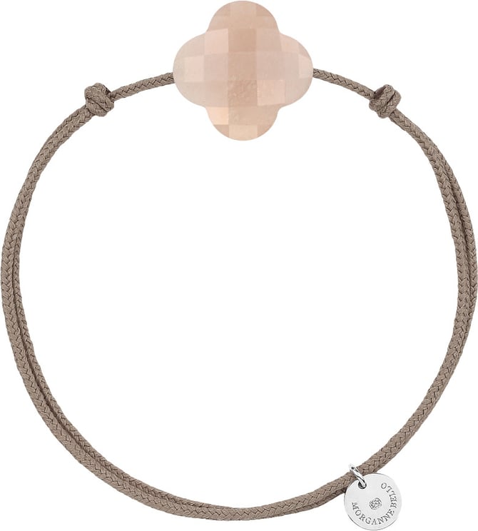 Morganne Bello Morganne Bello Armband 1015X47B099 Peach Moonstone Clover with Taupe Cord