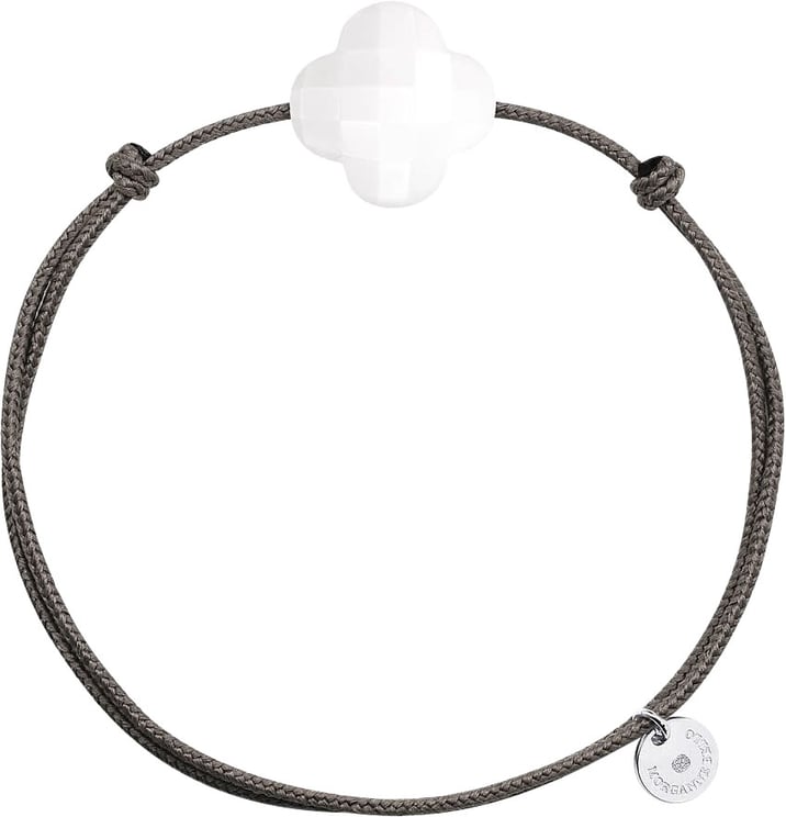 Morganne Bello Morganne Bello Armband 1015X47B101 White Agate Clover, Taupe Cord