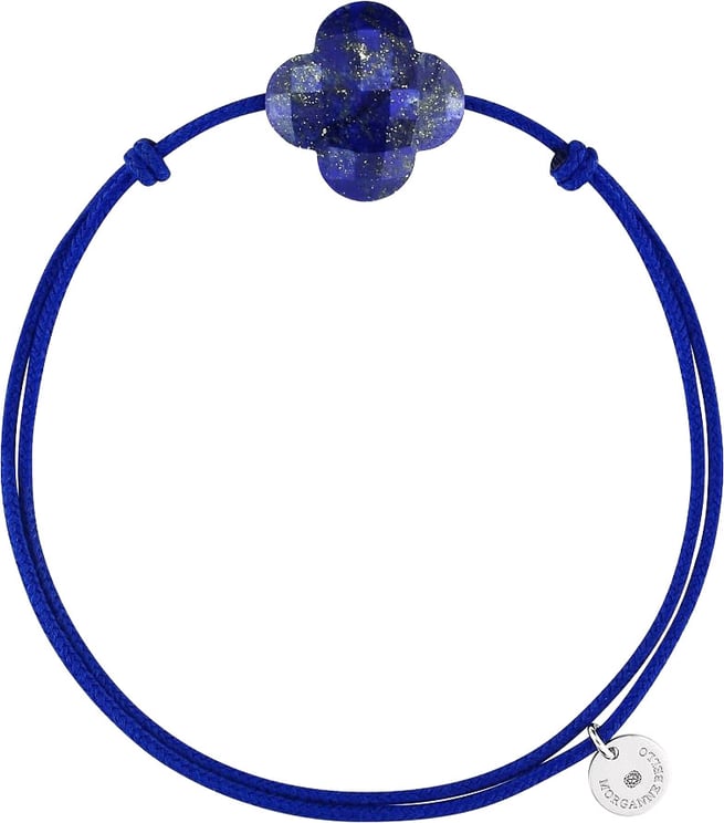 Morganne Bello Morganne Bello Armband 1015x55B110 Royal Blue Cord Lapis Lazuli Clover