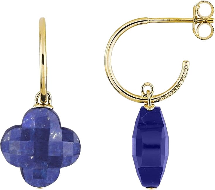 Morganne Bello Morganne Bello Oorbellen 1017YC210 18k Geelgoud Lapis Lazuli Clover