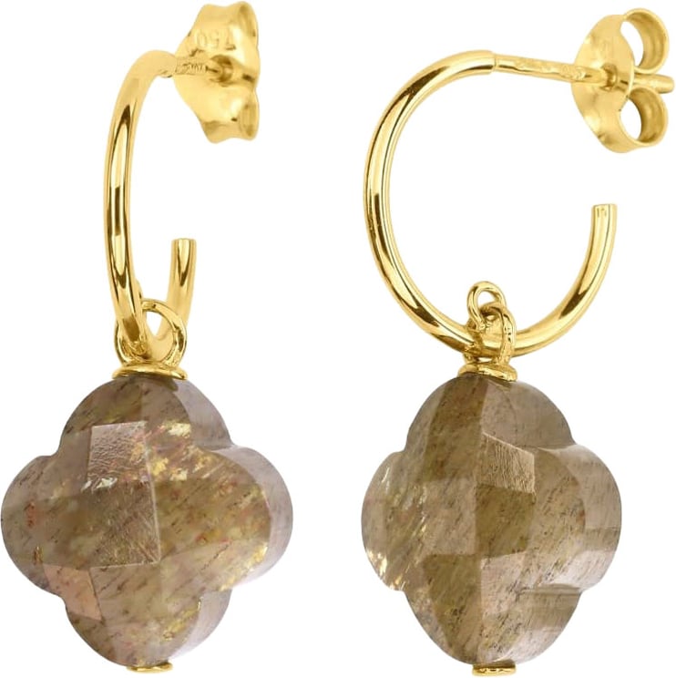 Morganne Bello Morganne Bello 1017YC280 oorbellen dames in 18 goud met natuursteen klaver treflePierre de Soleil