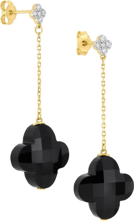 Morganne Bello Morganne Bello Oorbellen 1018Y115D 18K Geelgoud met Onyx hanger en 0.070crt Briljant Geslepen Diamant