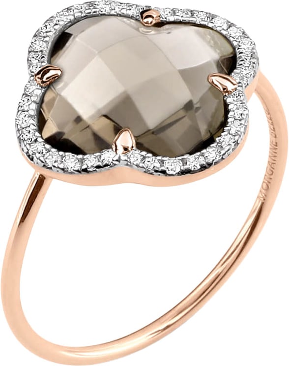 Morganne Bello Morganne Bello Ring 3031PB120D/56 18k Roségoud Victoria met Smocky Quartz Clover met 0.128ct briljant geslepen Diamanten Maat 56