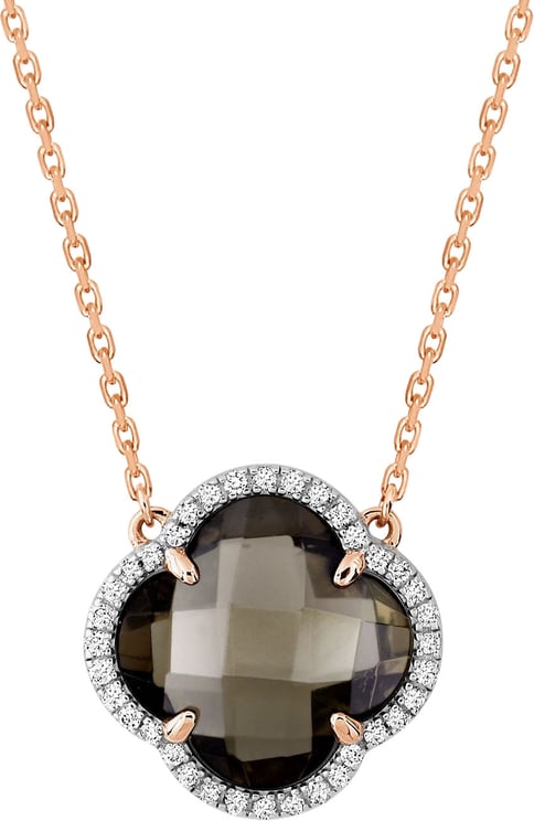 Morganne Bello Morganne Bello Collier 3033PB120D Victoria 18k Roségoud met Diamant 0,128crt en Smoky Quartz 42cm