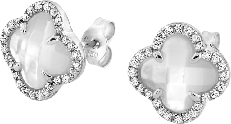 Morganne Bello Morganne Bello Oorbellen 3035WB111D Victoria 18k Witgoud met 0,192crt G SI Diamant and Mother of Pearl