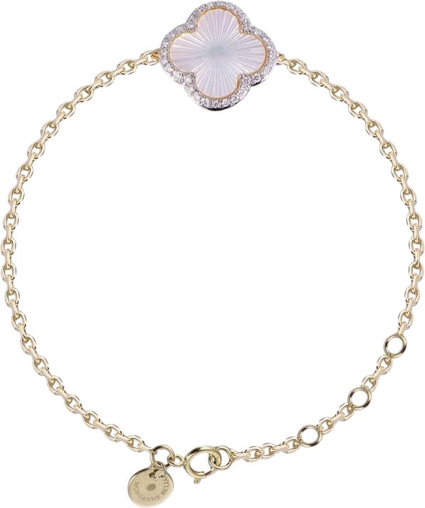 Morganne Bello Morganne Bello Armband 3072YB11D Lumiere 18k Geelgoud met Mother of Pearl en 0,13crt GVS Diamant  14-17cm
