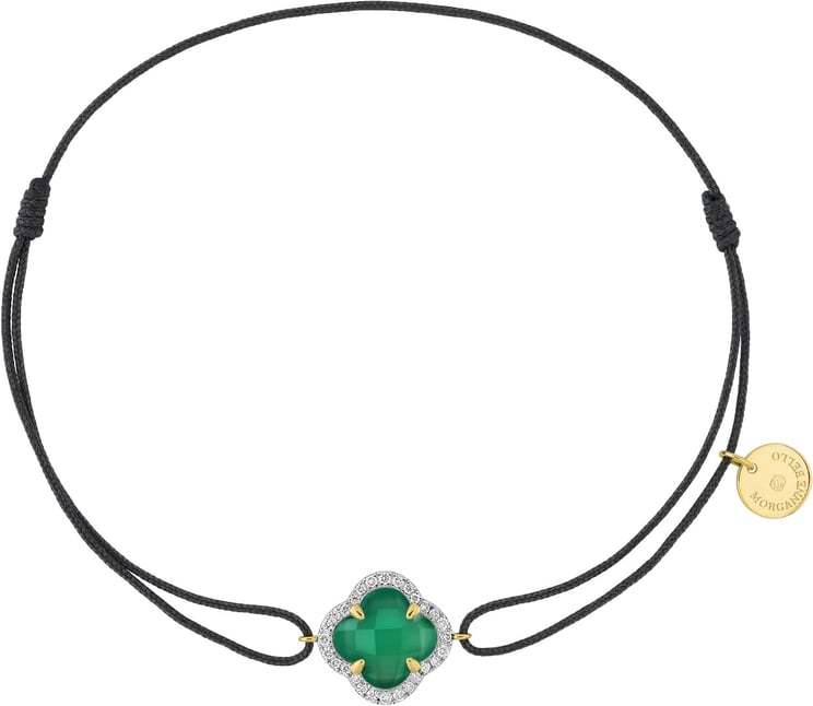 Morganne Bello Morganne Bello Armband 30X04YB285D 14k Geelgoud met Mini Groen Agaath 1.144crt en Diamanten 0.096crt met Grijs Koord