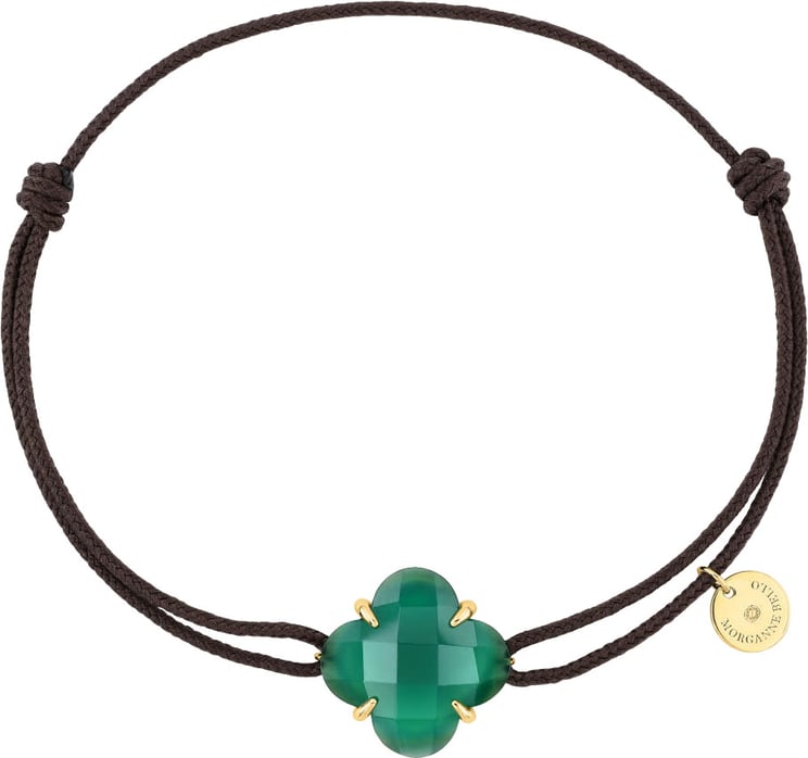 Morganne Bello Morganne Bello Armband 70x07YB185 Victoria 18k Geelgoud Green Agate met Bruine Cord