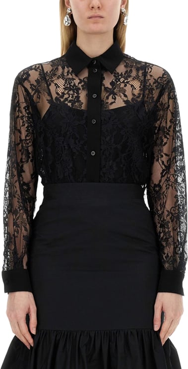 Moschino Black Lace Shirt With Intricate Floral Patterns
