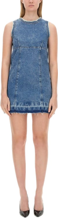 Moschino Sleeveless Fitted Denim Dress With Frayed Hem