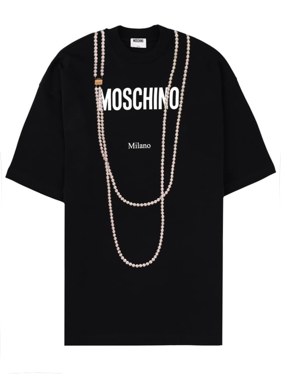 Moschino Black Milano Pearl Necklace T-Shirt