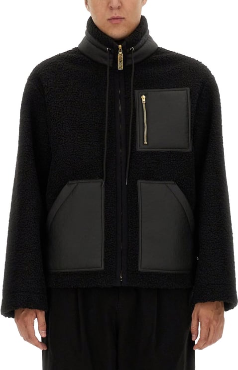 Moschino Textured Black Jacket With Zip Closure