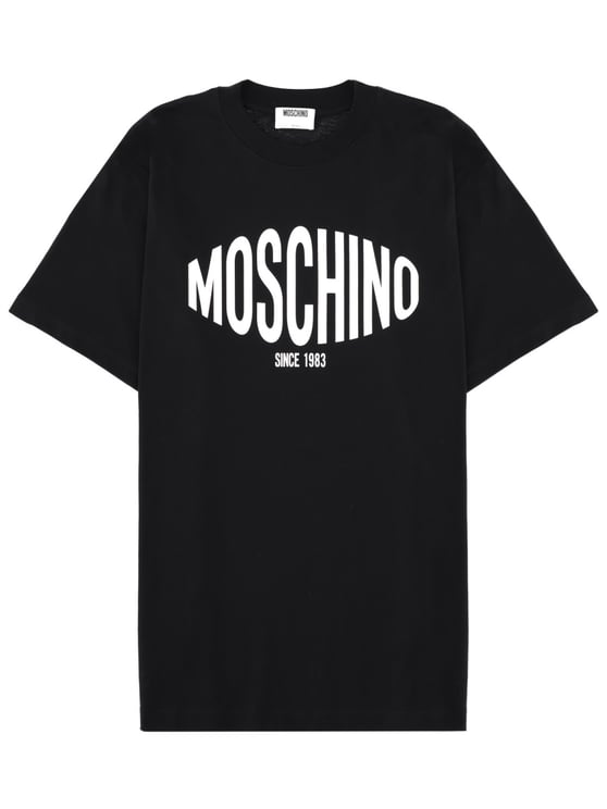 Moschino White Curved Logo Relaxed Cotton T-Shirt