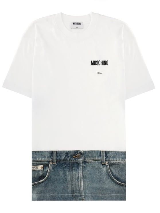 Moschino White Denim Inspired Hem T-Shirt