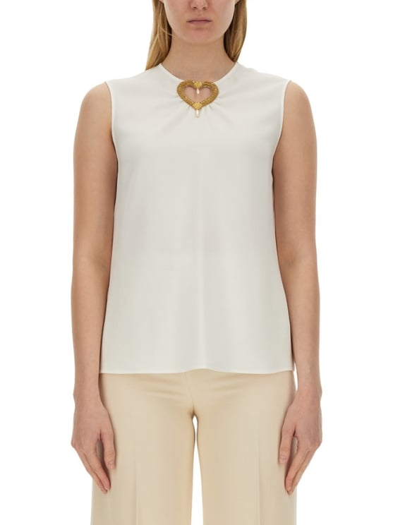 Moschino Blouse With Heart Applique And Subtle Keyhole Detail