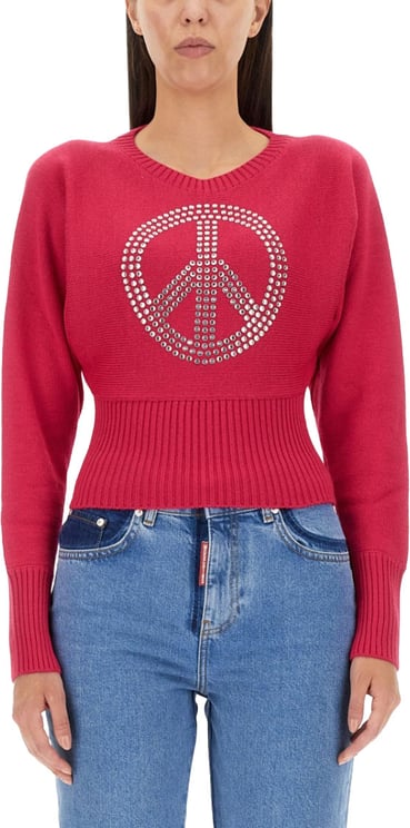 Moschino Cropped Jersey With Rhinestone Peace Symbol