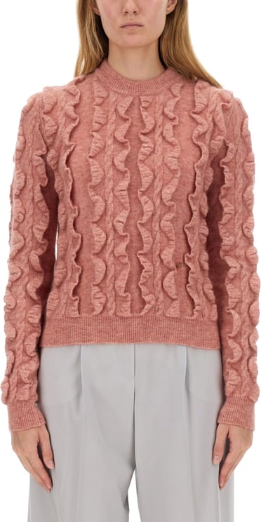 Moschino Ruffled Texture Wool Blend Sweater
