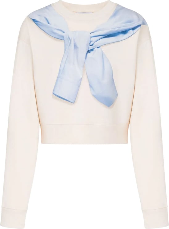 Moschino Cropped Light Beige Sweatshirt with Unique Tied Design