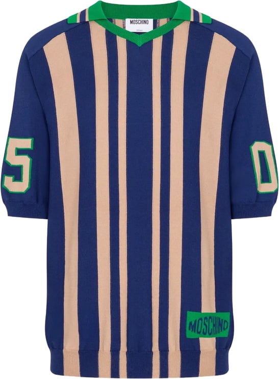 Moschino Short-Sleeve Knit Top With Bold Vertical Stripes