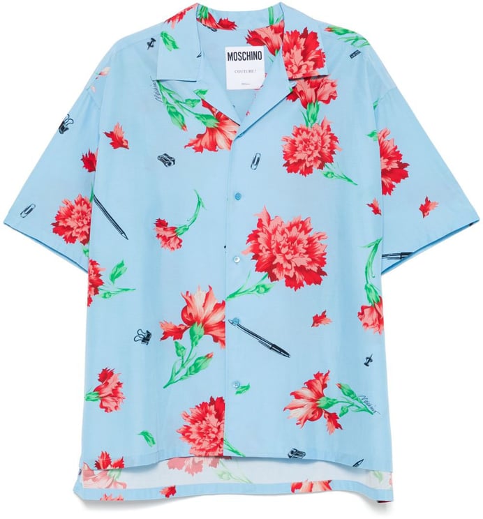 Moschino Splash Blue Floral Print Shirt