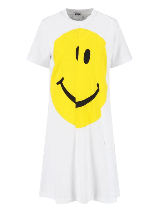 Moschino White Smiley Print Cotton Mini Dress