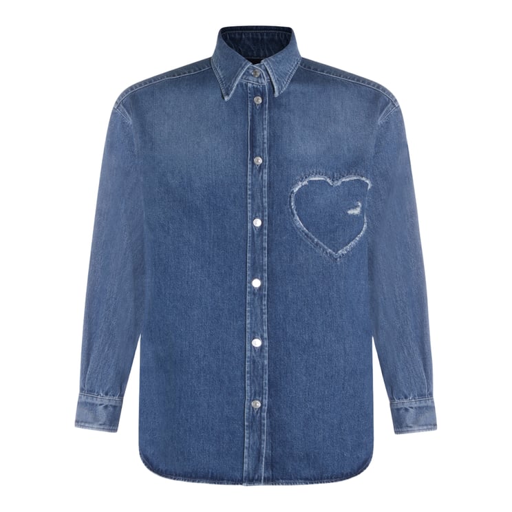 Moschino Frayed Heart-Patch Denim Shirt
