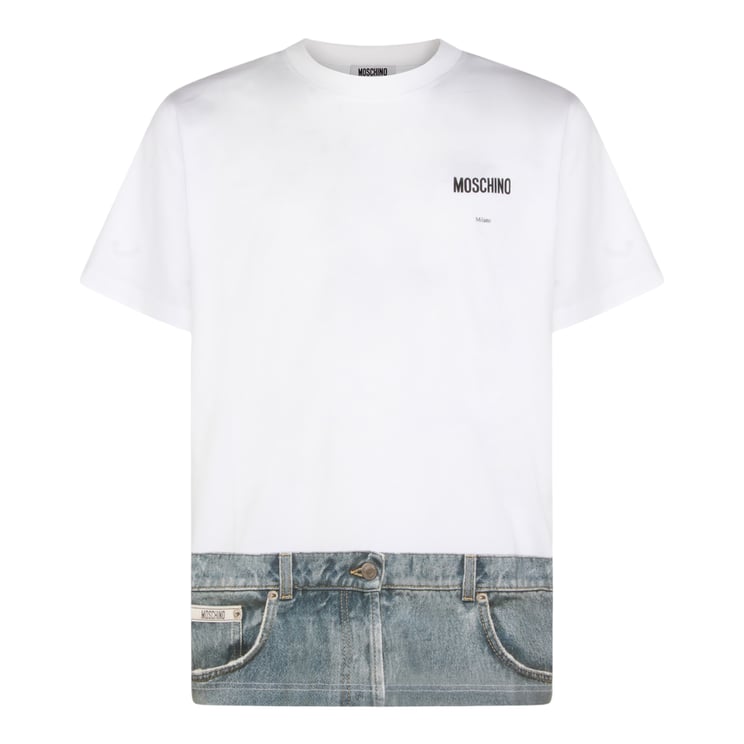 Moschino Short-Sleeve T-Shirt with Denim Print Hem