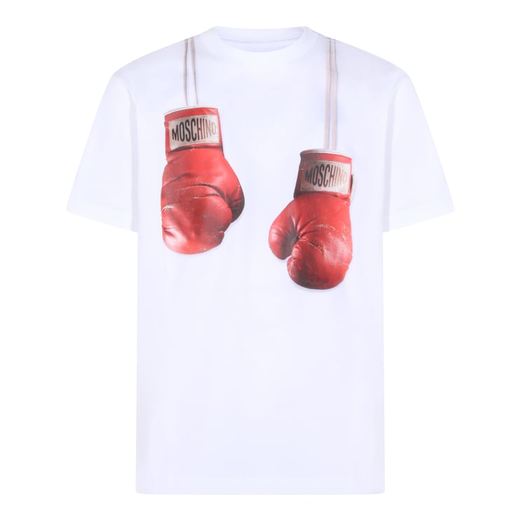 Moschino White Cotton T-Shirt with Boxing Gloves Print