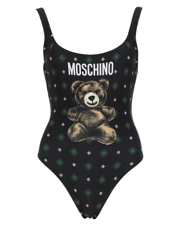Moschino Teddy Graphic Diamond Pattern Swimsuit