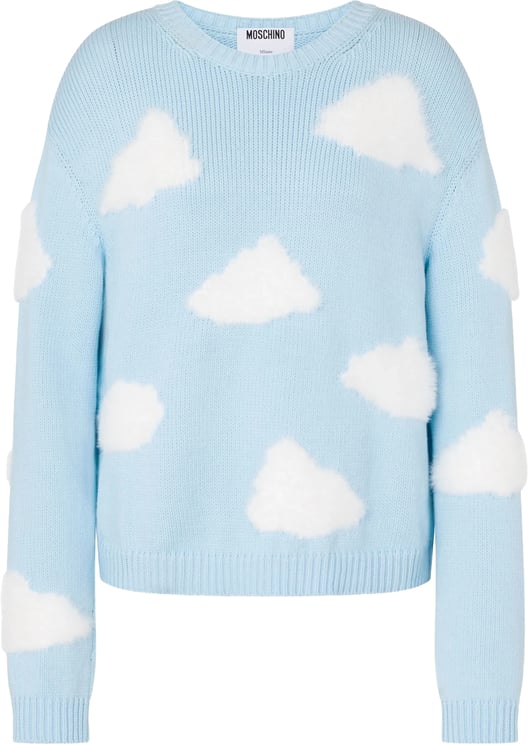 Moschino Light Blue Knitted Sweater With Cloud Patterns