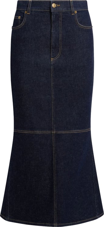 Moschino Blue Fitted Denim Midi Skirt With Hearts