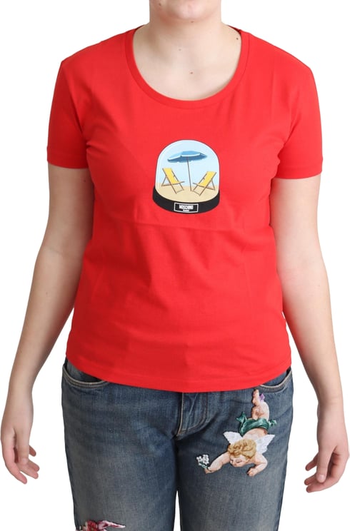 Moschino Moschino Red Printed Cotton Short Sleeves Tops Blouse T-shirt