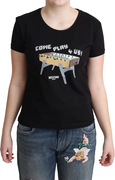 Moschino Moschino Black Cotton Come Play 4 Us Print Tops T-shirt