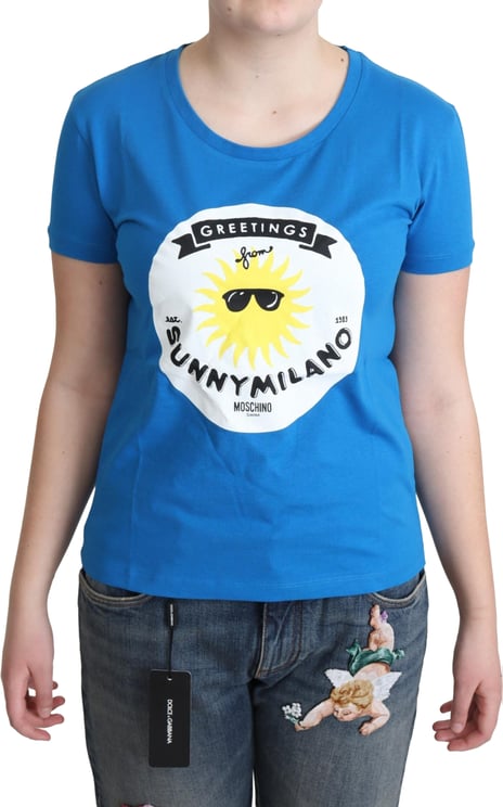 Moschino Moschino Blue Cotton Sunny Milano Print Tops T-shirt