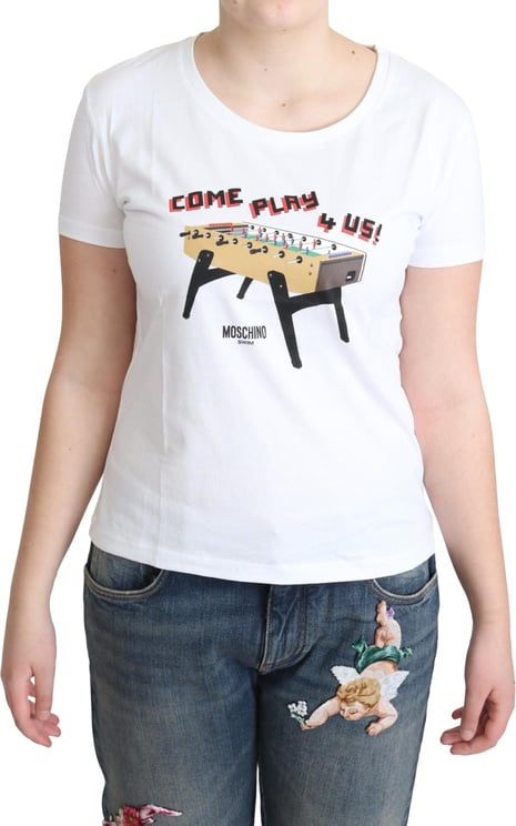 Moschino Moschino White Cotton Come Play 4 Us Print Tops T-shirt