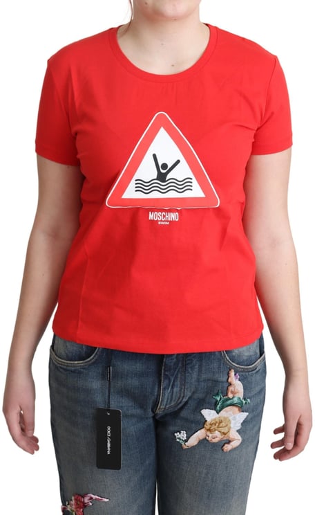 Moschino Moschino Red Cotton Swim Graphic Triangle Print  T-shirt