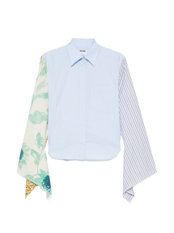 Moschino Light Blue Panelled Floral Stripe Shirt