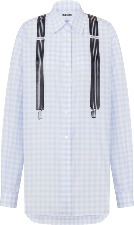 Moschino Light Blue Gingham Check Cotton Long-Sleeved Shirt